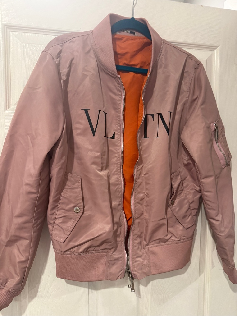 VLNTN Pink Bomber Jacket with Orange Lining